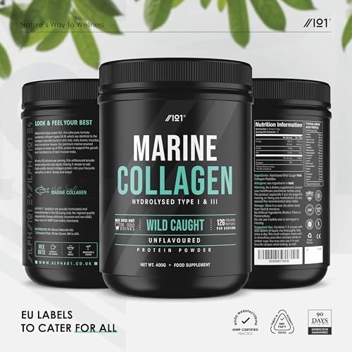 Marine Collagen Powder Supplement - 400g - Wild-Caught Canadian Marine Collagen - Unflavoured - Types 1 & 3 Hydrolysed Collagen ALPHA01 uk supplements