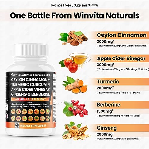 Ceylon Cinnamon 3000mg Apple Cider Vinegar 3000mg Turmeric 2000mg Panax Ginseng Winvita Naturals uk supplements