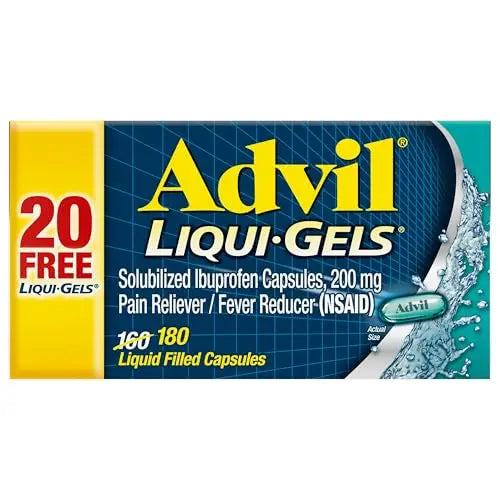 Advil Liqui-Gels Pain Reliever and Fever Reducer, Pain Medicine for Adults with Ibuprofen 200mg for Headache, Backache, Menstrual Pain and Joint Pain Relief - 180 Liquid Filled Capsules Advil uk supplements
