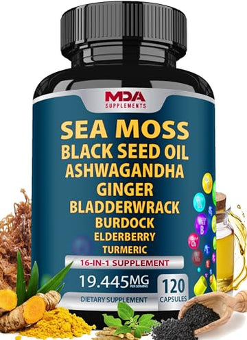 Sea Moss Black Seed Oil Ashwagandha Ginger - Multimineral Sea Moss Capsules MDA Supplements uk supplements