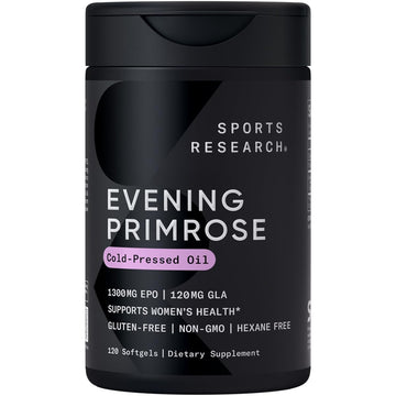Sports Research Evening Primrose Supplement from Cold Pressed Oil - Softgels for Women’s Health & Skin Health - Gluten Free & Non-GMO GLA - High Potency 1300mg, 120 Count Sports Research uk supplements