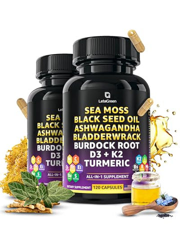 LetaGreen Irish Sea Moss Capsules – 120 Wildcrafted Sea Moss Pills with Black Seed Oil LetaGreen uk supplements