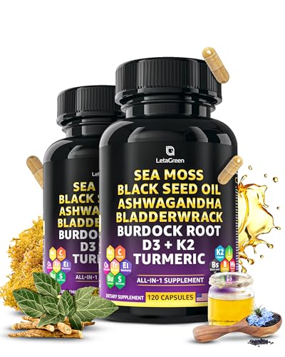LetaGreen Irish Sea Moss Capsules – 120 Wildcrafted Sea Moss Pills with Black Seed Oil LetaGreen uk supplements