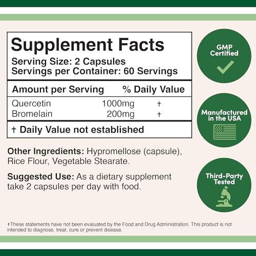 Quercetin with Bromelain - 120 Count (1,200mg Servings) Immune Health Capsules Double Wood Supplements uk supplements