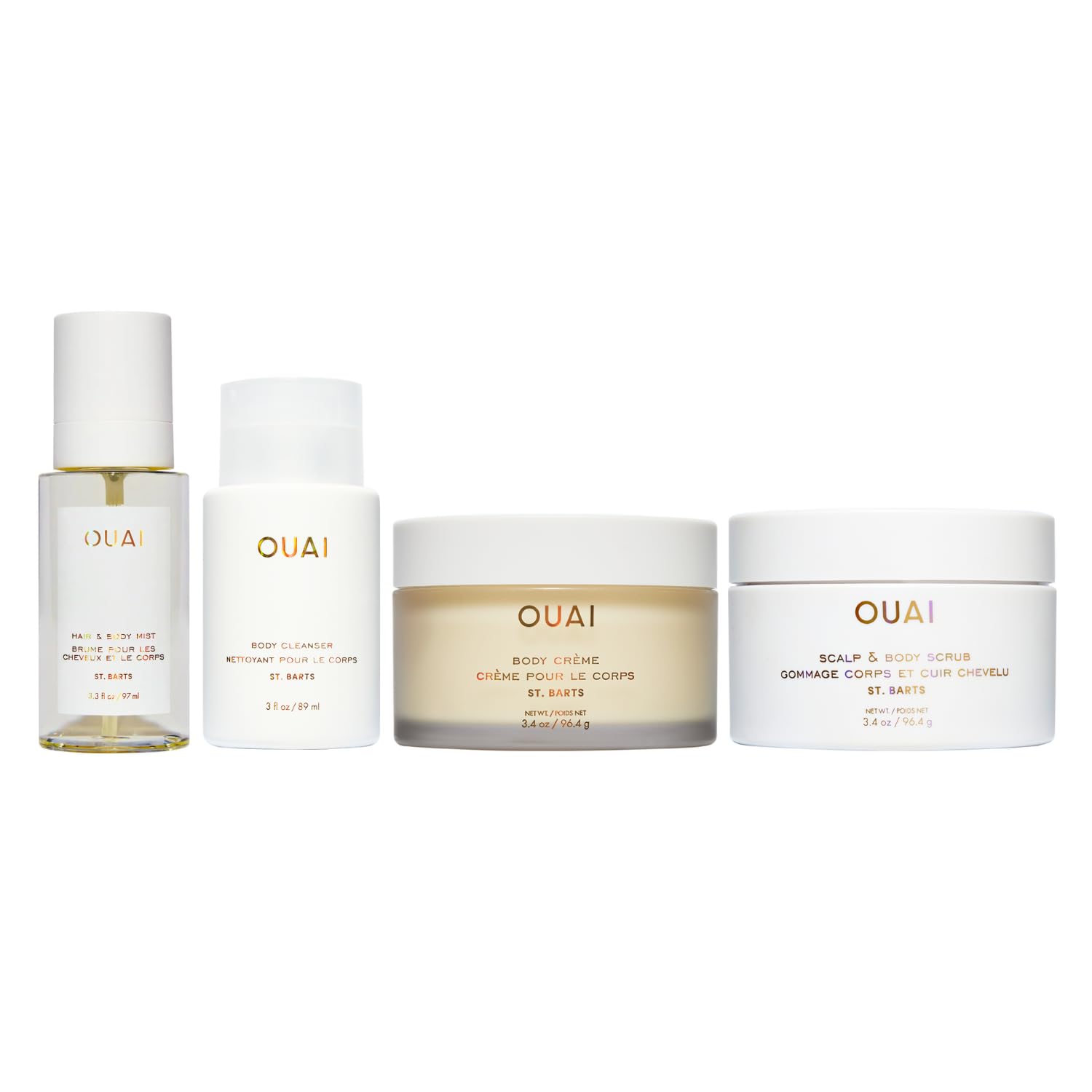 OUAI St. Barts Travel Bundle - Includes Travel Size Scalp & Body Scrub, Foaming Shower Gel, Hydrating Cream, and Hair & Body Mist (4 Count, 3.4 Oz/3.4 Oz/3 Oz/3.3 Oz) OUAI uk supplements