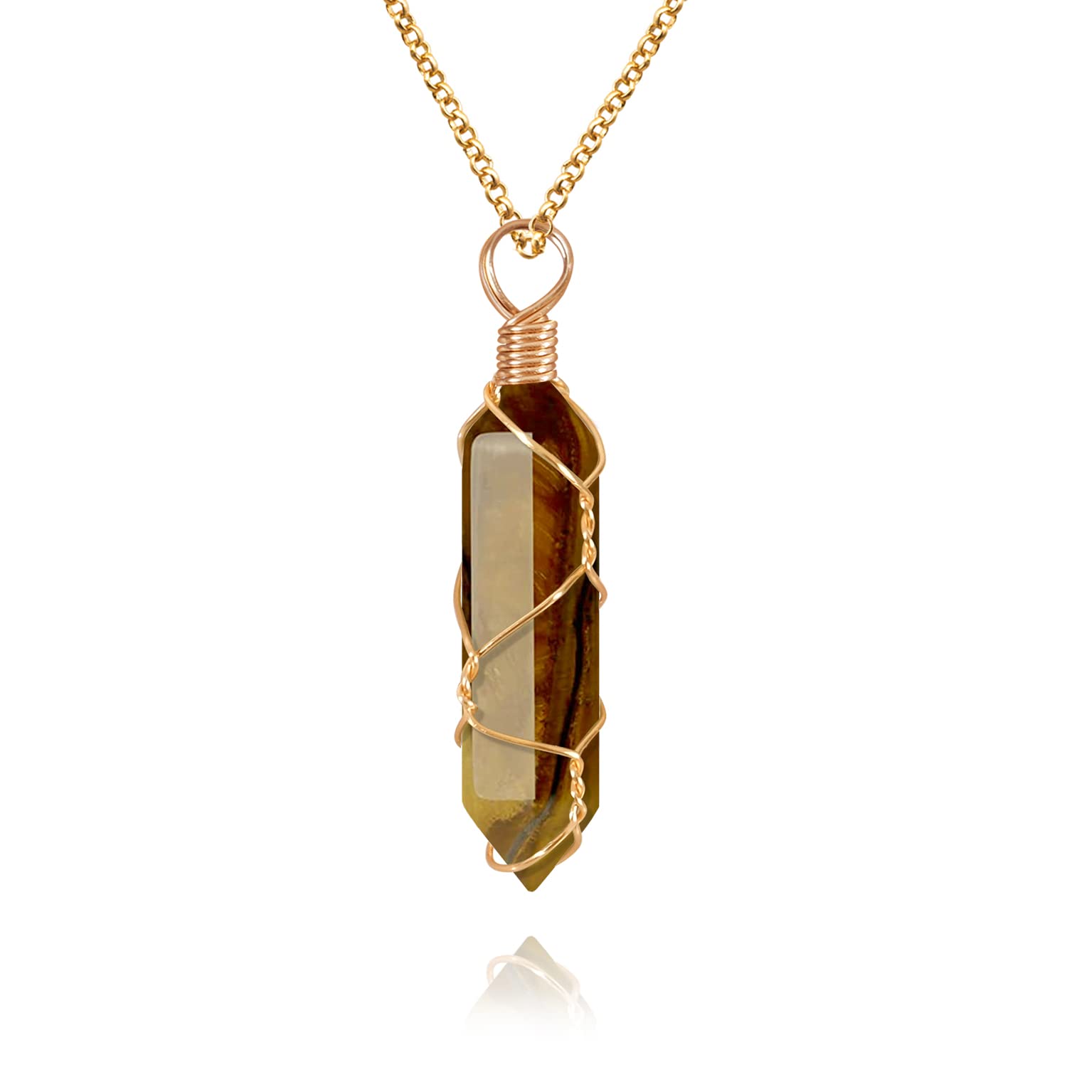VIBILIA Healing Crystal Necklace Wire Wrapped Natural Tigerite Stone Point Pendant Necklace Hexagonal VIBILIA uk supplements