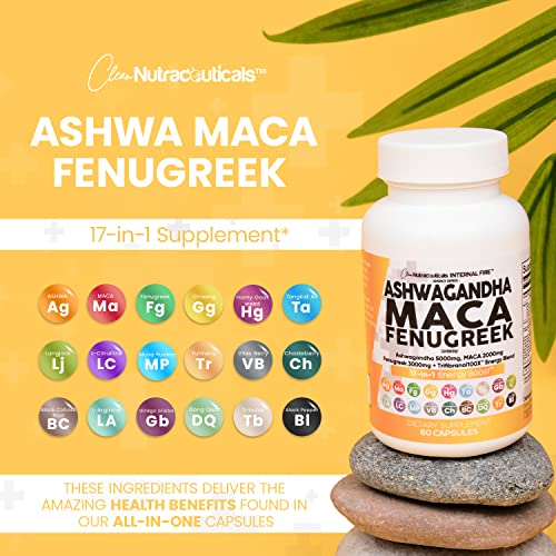 Ashwagandha 5000mg Maca Root 2000mg Fenugreek 3000mg Suppleme Clean Nutraceuticals uk supplements