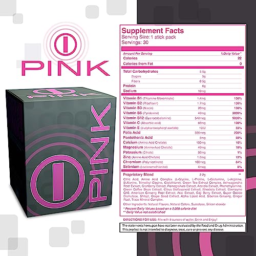 Energy Drink Powder, bHIP Pink for Women 30 Drink Mix Packets. Energy Supplements b:hip uk supplements