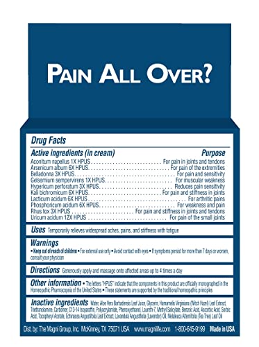 MagniLife Pain and Fatigue Relief Cream, 4 oz, Fast-Acting Relief for Fibromyalgia Symptoms, Muscle Aches & Joint Pain, Helps Relieve Soreness & Tenderness, Deep Penetrating Formula MagniLife uk supplements