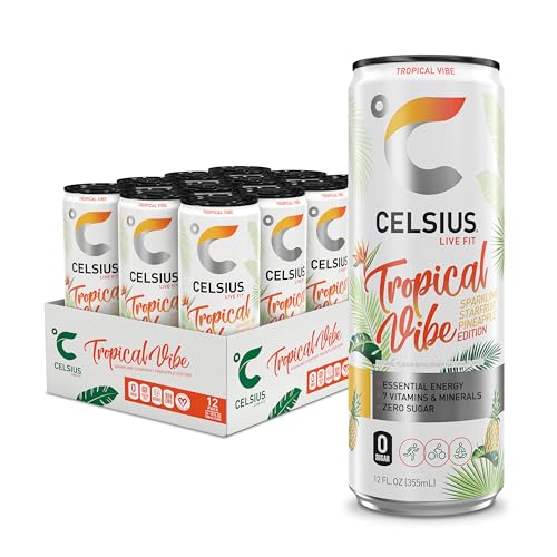 CELSIUS Sparkling Tropical Vibe, Functional Essential Energy Drink 12 Fl Oz (Pack of 12) CELSIUS uk supplements