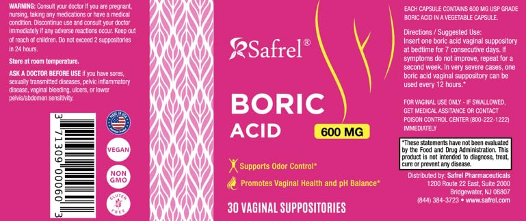 Safrel Boric Acid Vaginal Suppositories - 100% Pure Made in USA - Intimate Health Support Safrel uk supplements