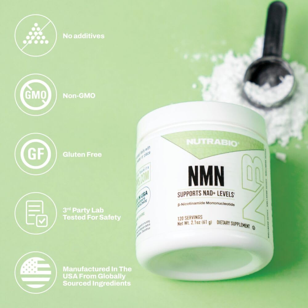 NutraBio NMN - NAD Supplement, Longevity Support, Boost NAD Levels, Increase Cellular Energy, Brain Health, Healthy Aging- 120 Servings NutraBio uk supplements