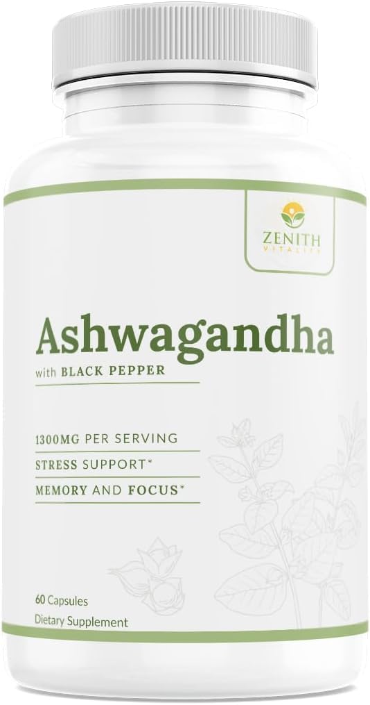Zenith Vitality Ashwagandha 1300mg Capsules – Stress Relief & Cortisol Support, Immune & Energy Boost, Mental Clarity, Herbal Adaptogen Supplement – 60 Count Zenith Vitality uk supplements