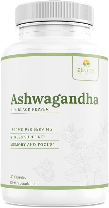 Zenith Vitality Ashwagandha 1300mg Capsules – Stress Relief & Cortisol Support, Immune & Energy Boost, Mental Clarity, Herbal Adaptogen Supplement – 60 Count Zenith Vitality uk supplements