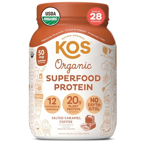 KOS Organic Vegan Protein Powder with 50mg Caffeine, Salted Caramel Coffee KOS uk supplements