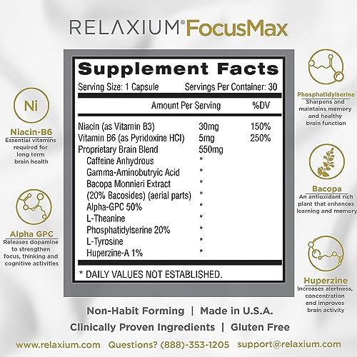 Relaxium FocusMax, Brain & Focus Health Supplement, Proven Concentration Relaxium uk supplements