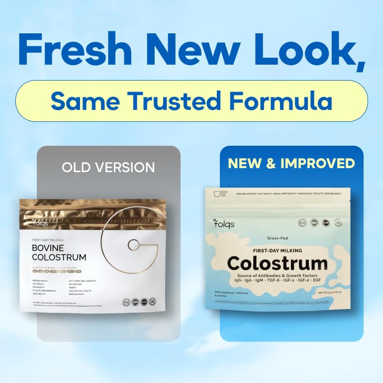 Folqs Bovine Colostrum Powder – First-Day Milking for Immune & Gut Support – 60 Servings – Supports Skin & Tissue Health – Made in USA - Amino Acids, Vitamins, Minerals – Kosher - Sustainably Sourced Folqs uk supplements