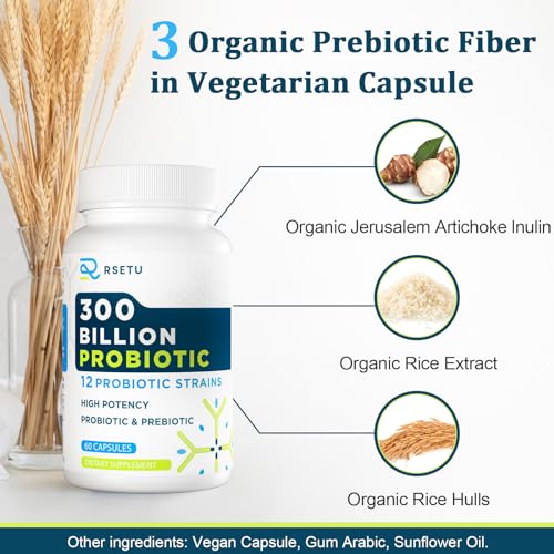 Probiotics for Women Men: 300 Billion CFU Probiotic High Potency + 12 Strains Organic RSETU uk supplements