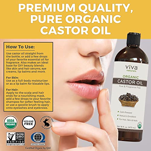 Viva Naturals Organic Castor Oil, 16 fl oz - Cold Pressed Castor Oil for Skin, Hair and Lashes - Traditionally Viva Naturals uk supplements