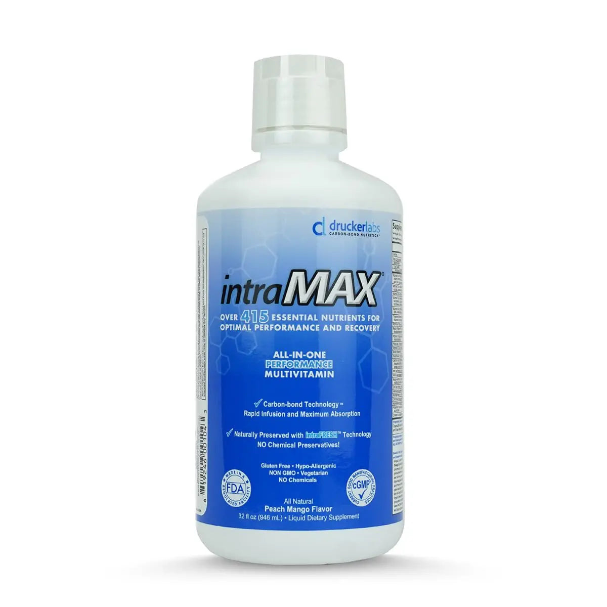 Drucker Labs - intraMAX Organic Liquid Multivitamin, Non GMO, Dairy Free, Gluten Free, Magnesium, Vitamin D, C and E, Zinc (32 oz., Peach Mango) Drucker Labs uk supplements