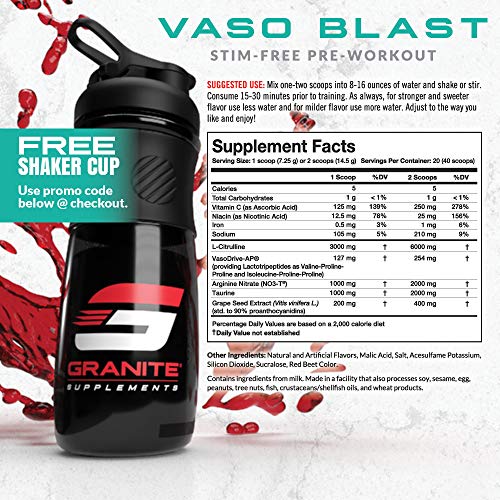 Granite Vaso Blast Advanced 'Stim-Free' Pre-Workout | Supports Vasodialation, NO Conversion Granite Supplements uk supplements