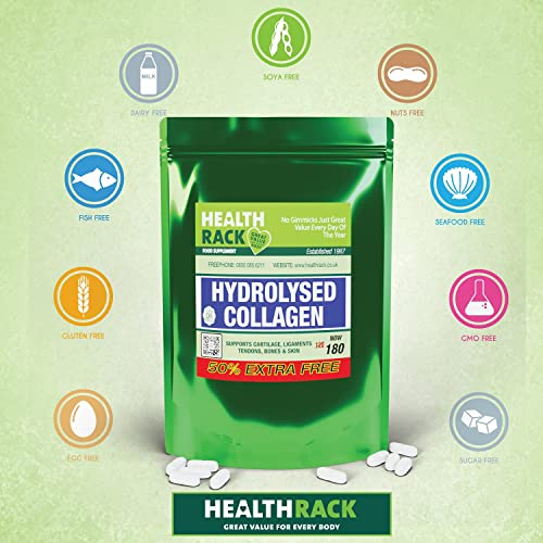 Collagen Supplements 1000mg with Vitamin C 180 Tablets - GMO Free - Hair Skin Nails HealthRack uk supplements