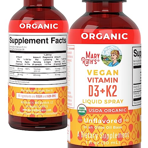 MaryRuth's Organic D3 + K2 Spray for Adults & Kids for Bone Health | Vitamin D3 as Cholecalciferol | Vitamin K2 | Immunity | Mineral Absorption | Heart Health | Vegan | Non-GMO | Gluten Free | 1 Fl Oz MARYRUTH'S uk supplements