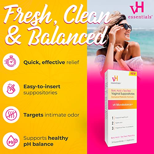 vH essentials Boric Acid + Tea Tree Vaginal Suppositories - Prebiotics Formula with Lactic Acid vH essentials uk supplements