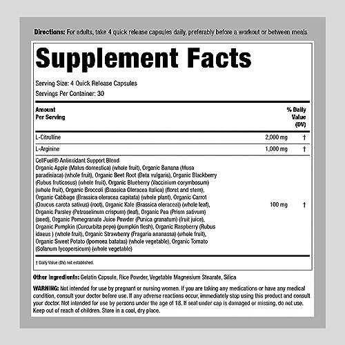 Fitness Labs Nitric Oxide Supplement | 3000mg | 120 Capsules | Nitric Oxide Pre Workout Fitness Labs uk supplements