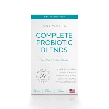 Complete Probiotic Blend: 5-in-1 Digestive Enzymes, Zinc, Postbiotic, Prebiotics and Probiotics for Women & Men, Provitalize for Women Digestive & Gut Health | 10 Strains 20 Billion CFU, 60ct Softgels Anew Vita uk supplements