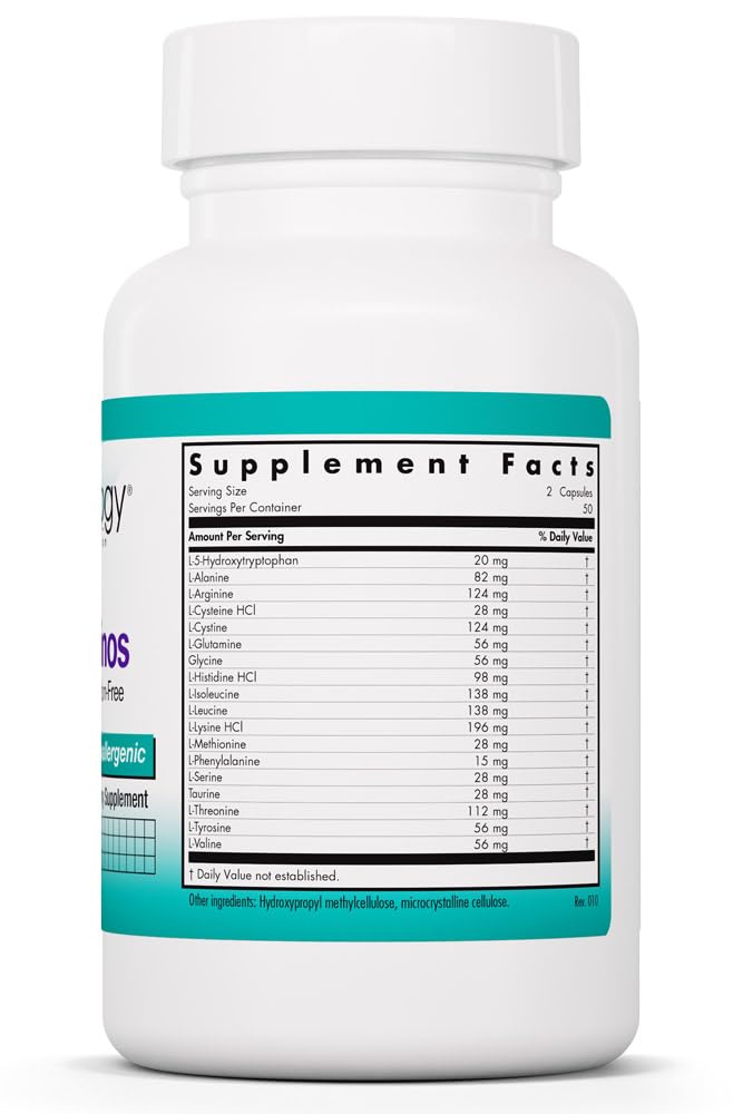 Nutricology Free Aminos Supplement - Essential Amino Acids Complex, Lean Muscle Mass Support, Vegetarian Capsules - 100 Count Allergy Research Group uk supplements