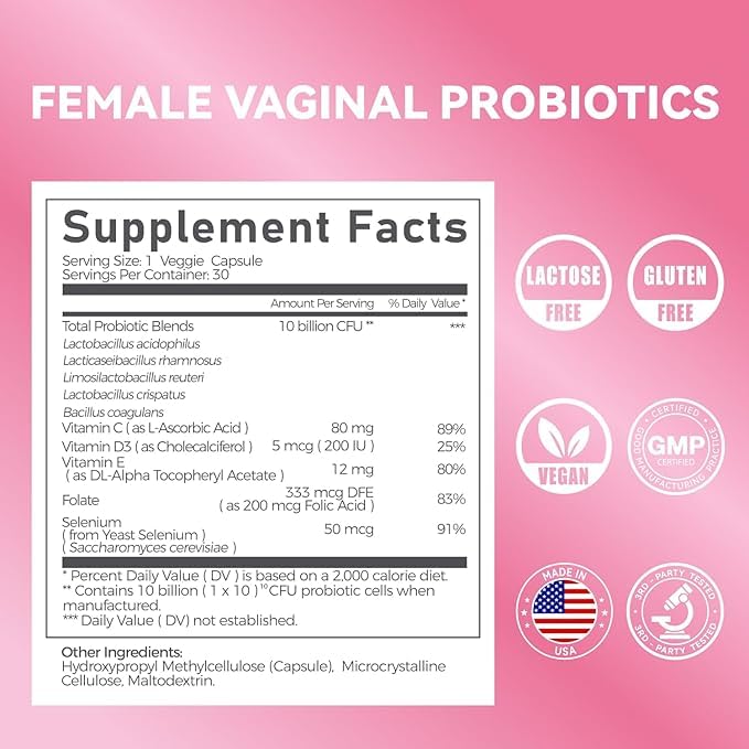 Gynable Vaginal Probiotics for Women Odor & Itch Support, Urinary | pH Balance, Female Probiotics 10 Billion CFU Lactobacillus Probiotics Blend,Selenium-Vitamin C/E/D3 Promote Immune Health,60 Count Vevoec uk supplements