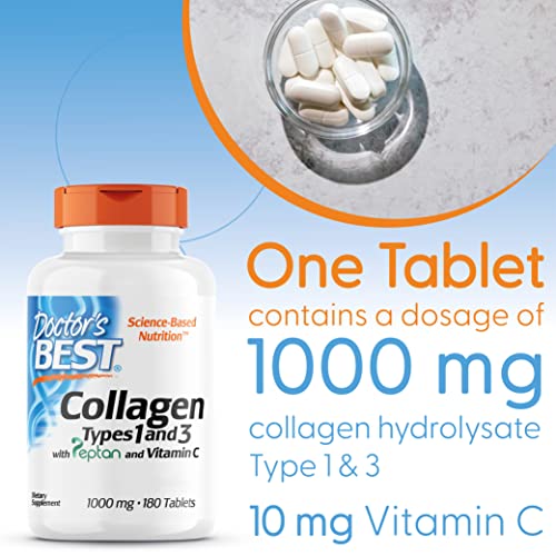 Doctor's Best, Collagen Types 1 and 3, Peptane & Vitamin C, 1,000mg, 180 Tablets Doctor's BEST uk supplements