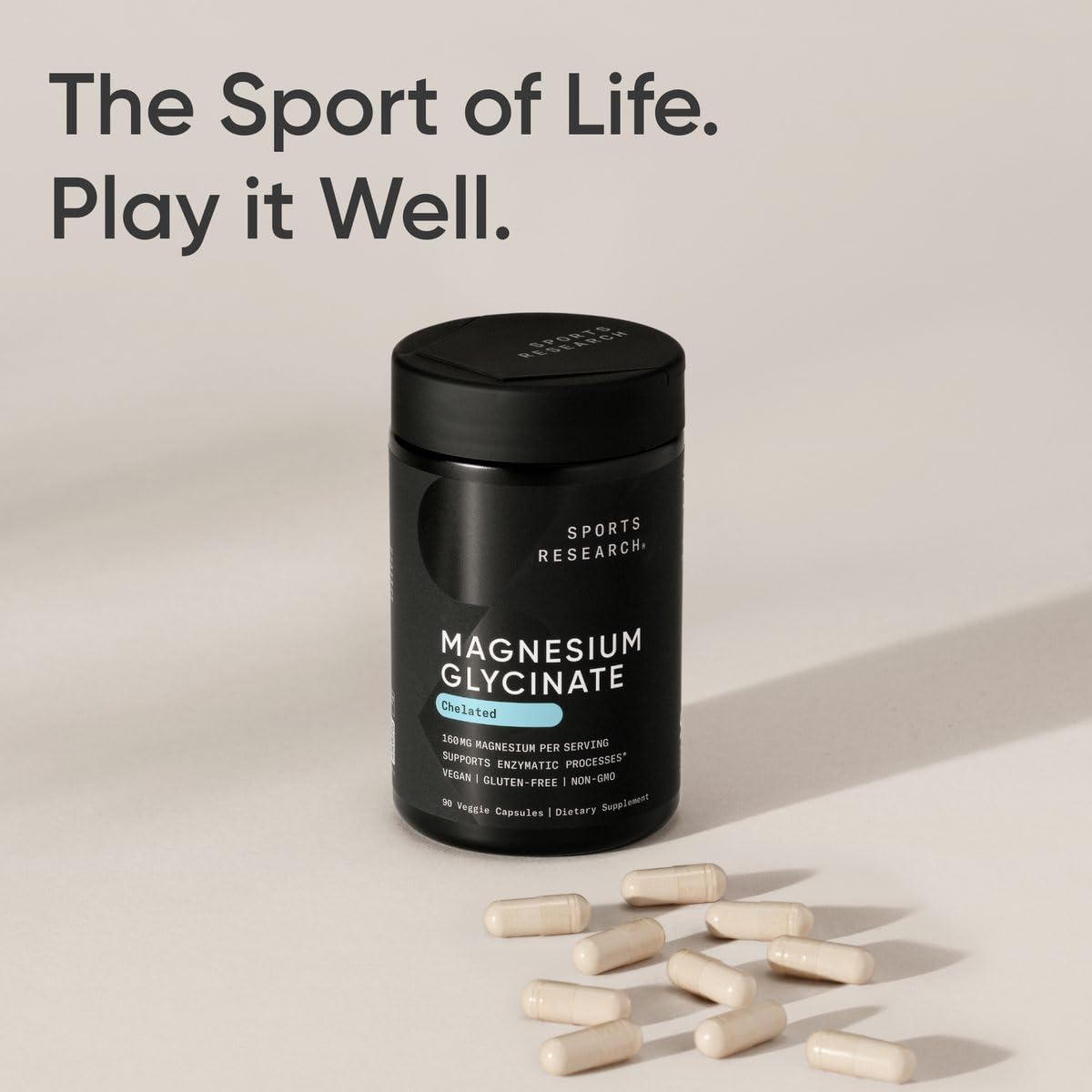 Sports Research® Magnesium Glycinate - Supports Restful Sleep & Enzymatic Processes - 160 mg Chelated Magnesium - Vegan Capsule - 90 Count Sports Research uk supplements