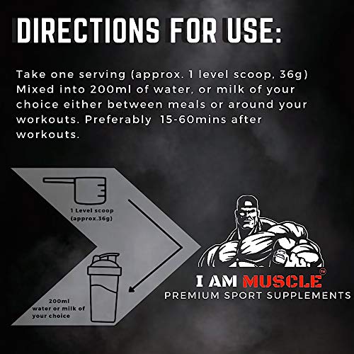 Ultimate Whey Protein + BCAA’s Powder, Premium High Protein Isolate, Enhance Lean Muscle Mass and Recovery, 1kg I AM MUSCLE uk supplements