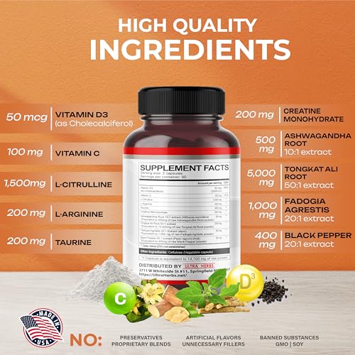 L-Citrulline 14,100 mg 11 in 1 with L-Arginine + Taurine, Ashwagandha, Creatine, Tongkat Ali ULTRA HERBS uk supplements