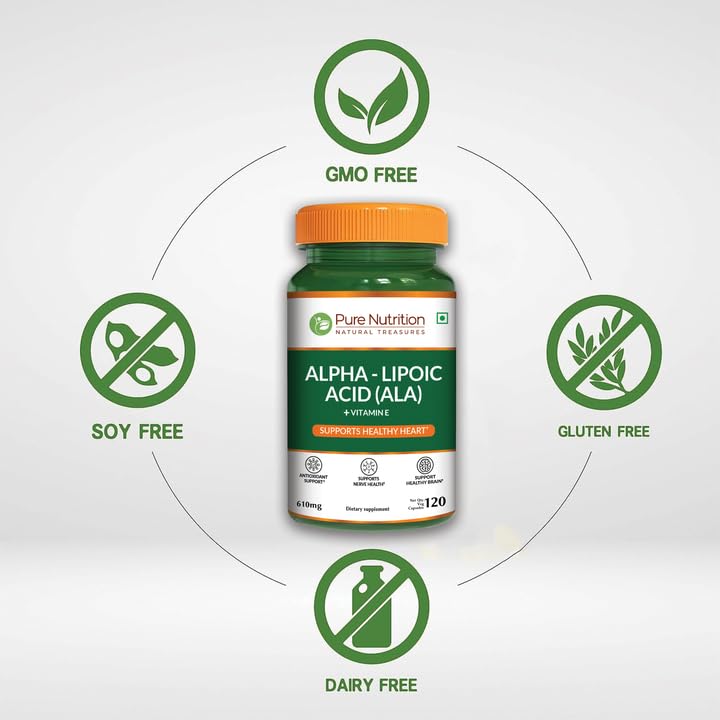 Pure Nutrition Alpha Lipoic Acid 600mg + Vitamin E | 120 Caps | Powerful Antioxidant to Support Nerve & Heart Health*. | Non-GMO PURE NUTRITION NATURAL TREASURES uk supplements