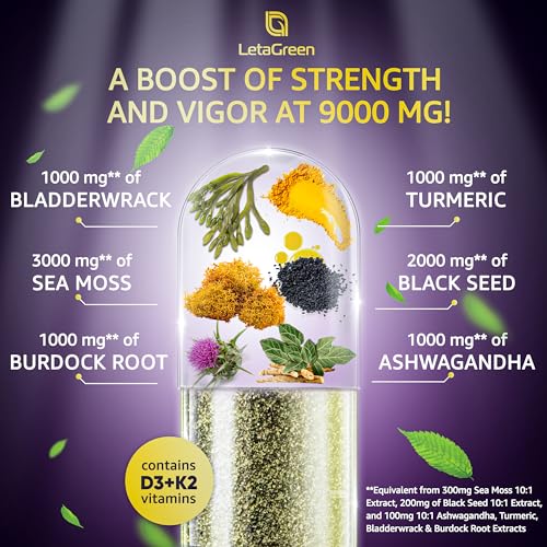 LetaGreen Irish Sea Moss Capsules – 120 Wildcrafted Sea Moss Pills with Black Seed Oil LetaGreen uk supplements