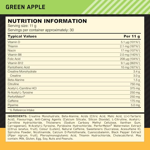 Optimum Nutrition Gold Standard Pre Workout Green Apple Flavoured Powder, 330g Optimum Nutrition uk supplements