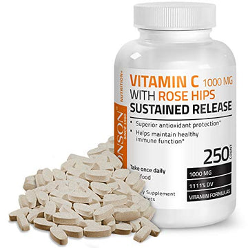 Bronson Vitamin C 1000 mg with Rose Hips Sustained Release, 250 Tablets Bronson uk supplements