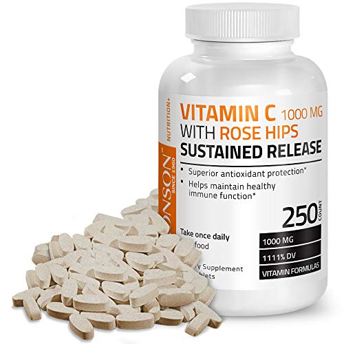Bronson Vitamin C 1000 mg with Rose Hips Sustained Release, 250 Tablets Bronson uk supplements