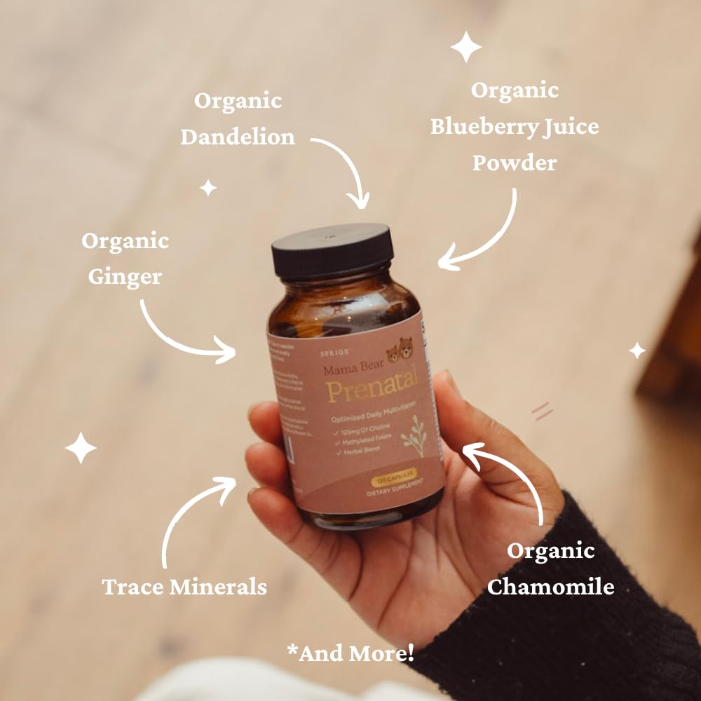 SPRIGS Mama Bear Prenatal Gold Multivitamin with Choline and Methylated Folate for Pregnancy Support Easy to Digest Prenatal Vitamins SPRIGS uk supplements