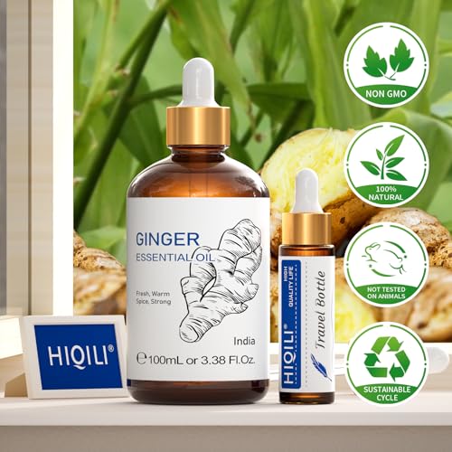 HIQILI Pure Ginger Essential Oil 3.38 Fl Oz, Pure Natural Premium Ginger Oil for Massage HIQILI uk supplements