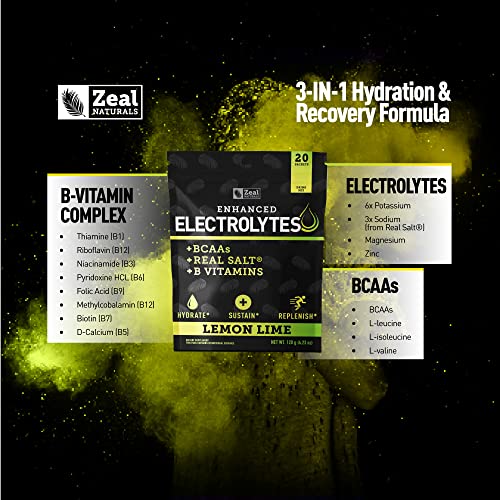Enhanced Electrolyte Powder Stick Packs (Lemon Lime - 20 Packets) Sugar Free Zeal Naturals uk supplements