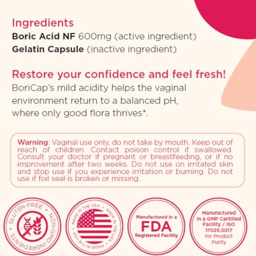 BoriCap - Boric Acid Suppositories for Women - 600 mg - Vaginal Health, pH Balance, Itch & Odor - Natural BoriCap uk supplements