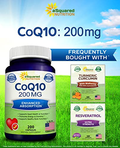 aSquared Nutrition CoQ10 (200 Capsules and 200mg) - High Absorption Vegan CO Q-10 aSquared Nutrition uk supplements