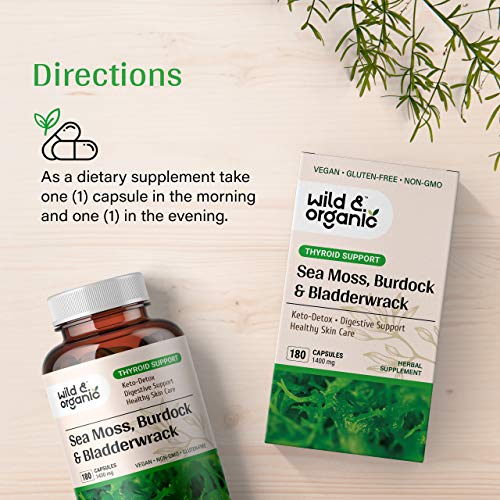 Sea Moss Capsules - 180 Caps Wildcrafted Irish Moss, Burdock Root & Bladderwrack Wild & Organic uk supplements