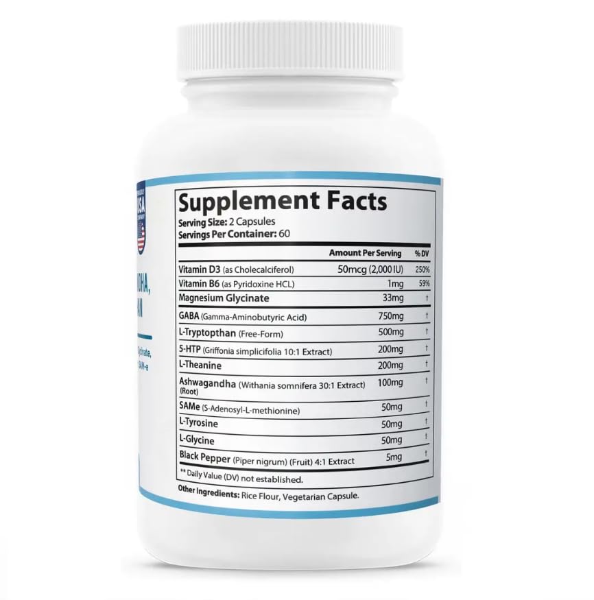 HARMONIFY GABA L-Theanine Supplements with Magnesium Glycinate, Ashwagandha, Same, 5-HTP and L-Tryptophan, 12 in 1 Supplements, 120 Capsules, 2000 mg HARMONIFY uk supplements