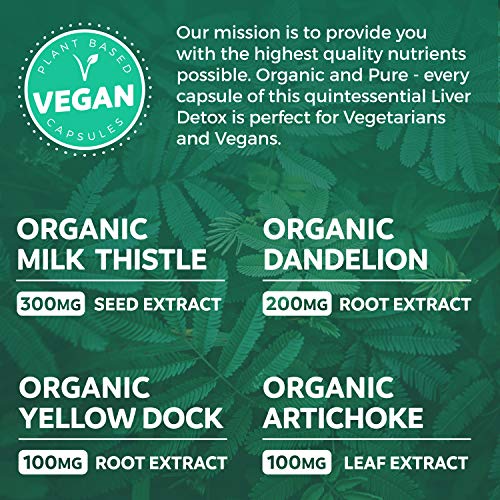 Organic Liver Cleanse Detox & Repair (Vegan, Non-GMO) Milk Thistle Extract (80% Silymarin) PURE CO uk supplements