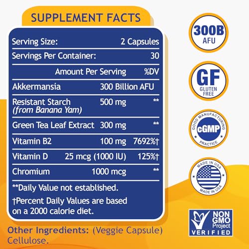 300 Billion AFU Akkermansia Muciniphila - Live Akkermansia Probiotics for Women & Men Lifeatlas uk supplements